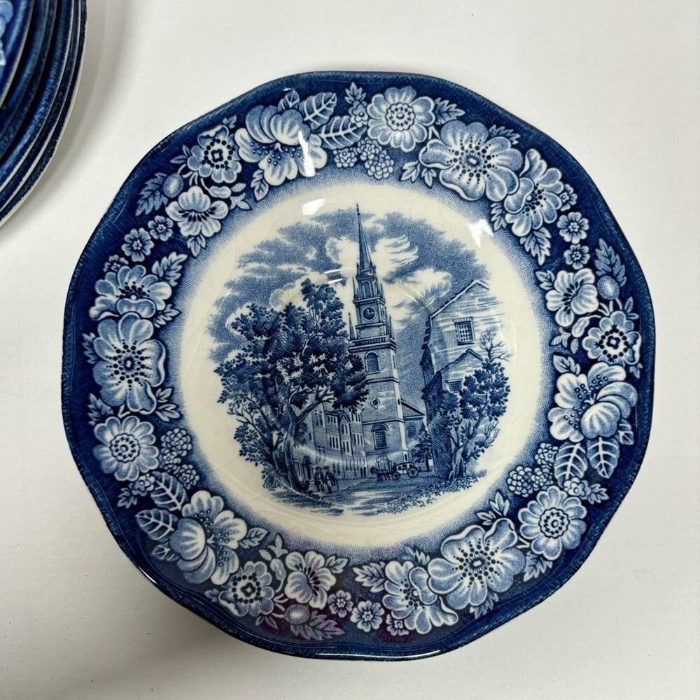 Liberty‎ Blue 7pc Set Old North Church Saucers